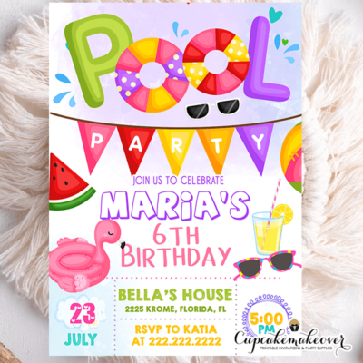 Cool Pool Party Invitations Girls, Summer Water Bash