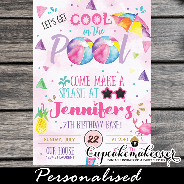 Invitations And Announcements Girl Pool Party Invitation Summer Birthday Party Summer Pool Party