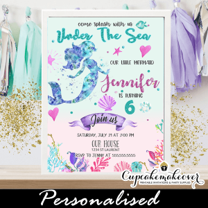 Mermaid Birthday Invitations, Under The Sea Theme - Cupcakemakeover