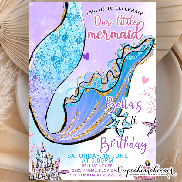 Purple Ombre Under The Sea Mermaid Tail Invitations