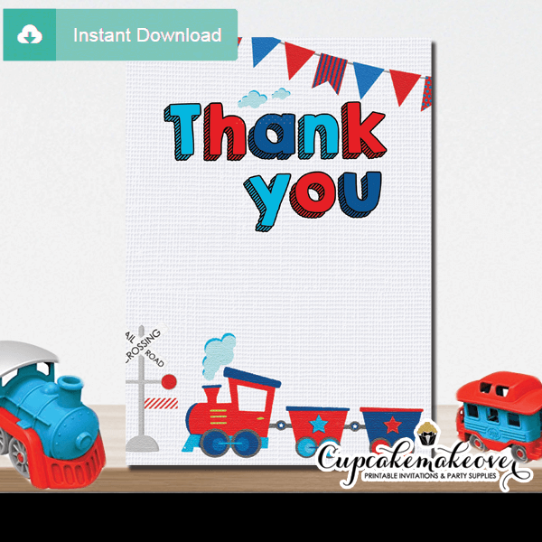 Train & Bunting Party Thank You Cards 