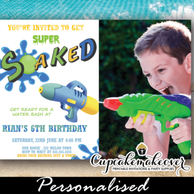 water fight party invitations with photo squirt gun boys summer birthday invites