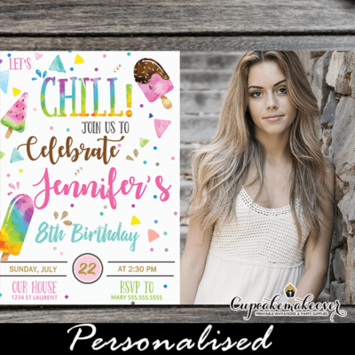 fun popsicle party invitations with photo summer ice cream birthday theme watercolor