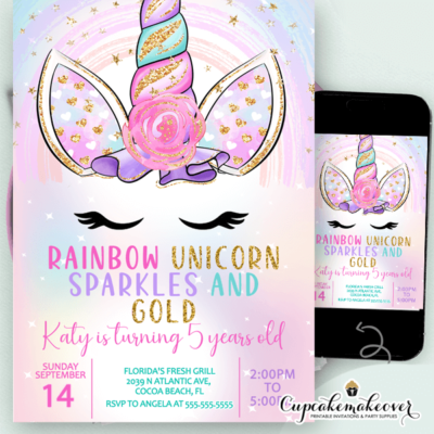unicorn party invites diy birthday ideas gold glitter bunting stars confetti