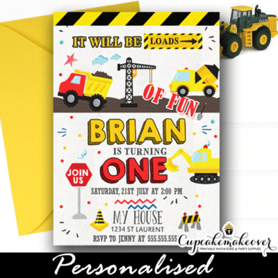 construction birthday invitations printable loads of fun truck first 1 year old ideas