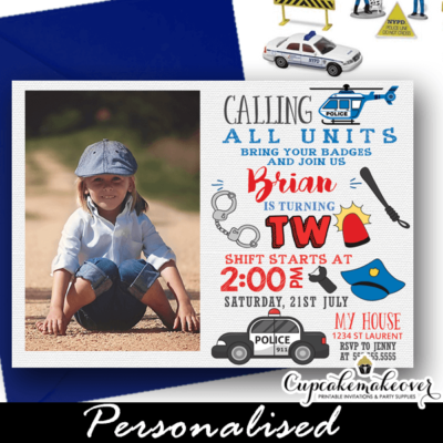 police party invitations with photo policeman birthday invite template ideas