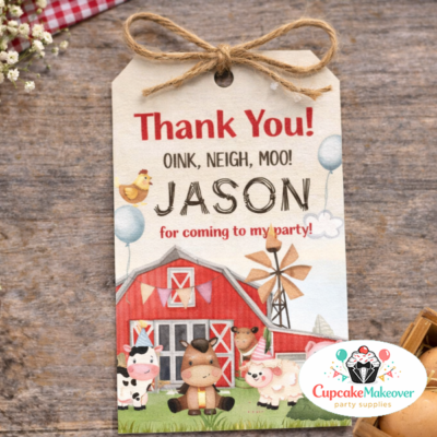 Farm Thank You Tags, Personalized Barnyard Birthday Favor Tags