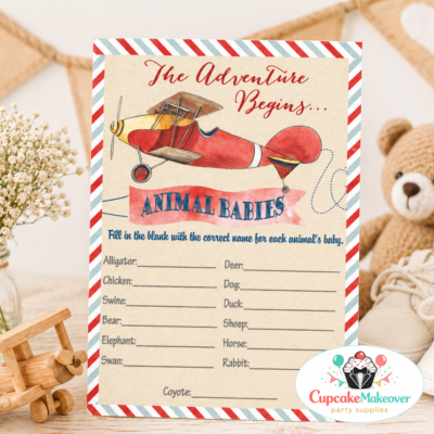 baby shower game, animal babies game, airplane baby shower, adventure baby shower, printable baby game, baby shower activity, travel theme baby, vintage airplane decor, baby shower printable, baby boy shower game, gender neutral baby shower, fun baby shower game, shower games printable