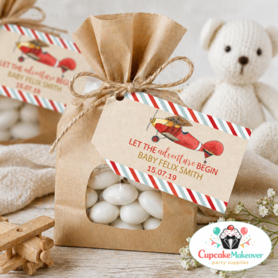 airplane baby shower favor tags gift labels red vintage boy, plane baby shower