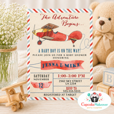 baby shower invitation, airplane baby shower, adventure baby shower, travel theme baby, baby shower invite, printable baby invite, vintage airplane decor, baby boy shower invite, gender neutral baby shower, baby shower printable, airmail invitation, adventure begins baby, baby shower stationery