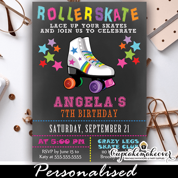 Custom Roller Skating Invitation Skating Party Print at Home Emoticon Roller Skating Theme Party Invitation Digital Skating Invite