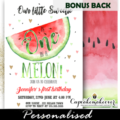 one in a melon first birthday invitations watermelon party