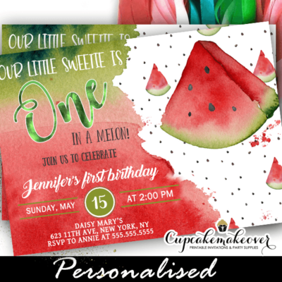 one in a melon red watermelon birthday invitations summer party theme