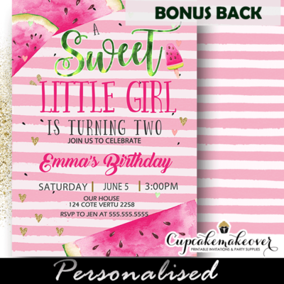 pink stripes our little sweetie watermelon birthday invitations