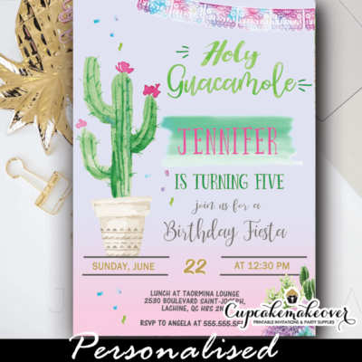 Fiesta Holy Guacamole Birthday Invitation girl diy ideas