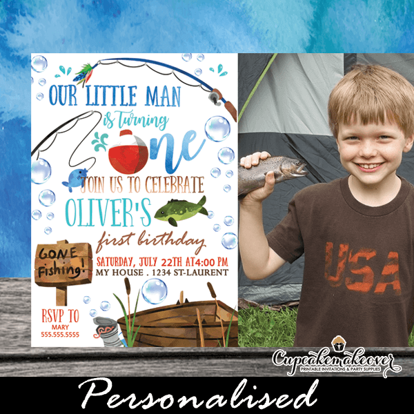 O Fish Ally One Invitations with Photo, Fishing Theme First Birthday