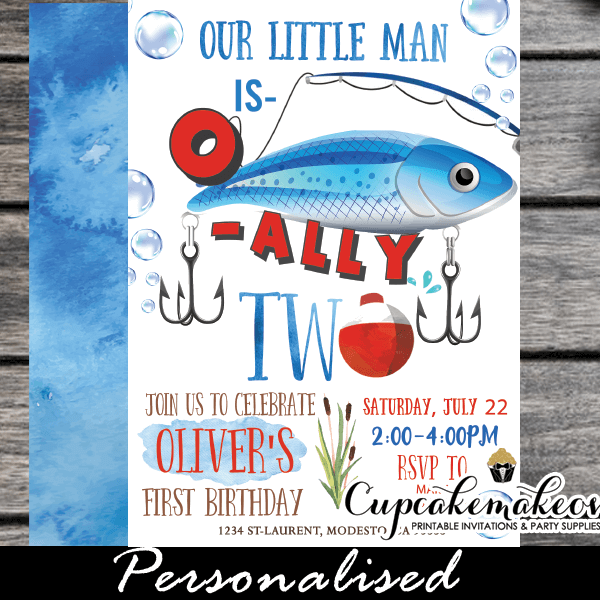 O Fish Ally Two Invitations, Fishing Birthday Party - Cupcakemakeover
