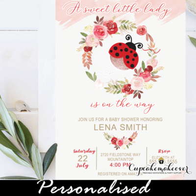 rusty roses ladybug baby shower invites floral wreath girl theme