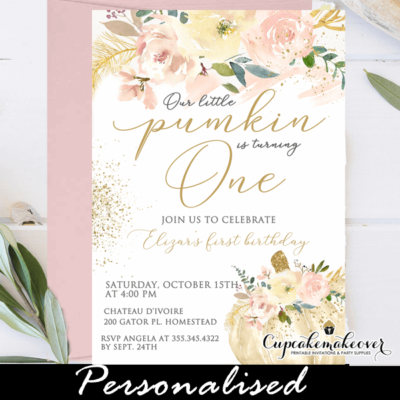 floral ivory blush pumpkin birthday invites girl 1st one party ideas fall