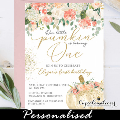 floral peach cream pumkin birthday invites fall party ideas girl 1st one