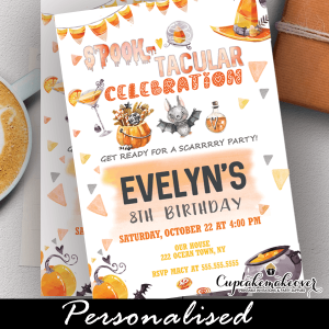 orange black halloween birthday party invitations boy girl spooky fun