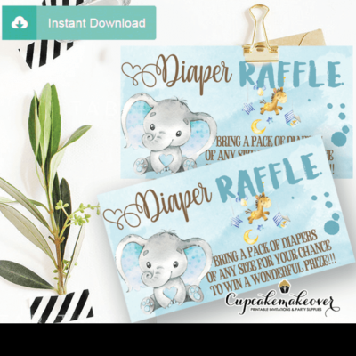 boy blue elephant diaper raffle tickets baby toys theme