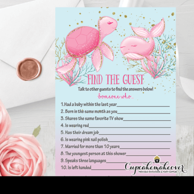 pink ocean under the sea baby shower game find the guest