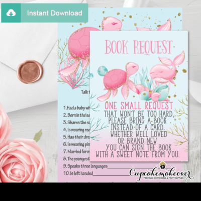 pink ocean under the sea book request cards girl theme