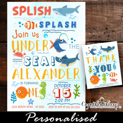 under the sea first birthday invitations cute summer shark
