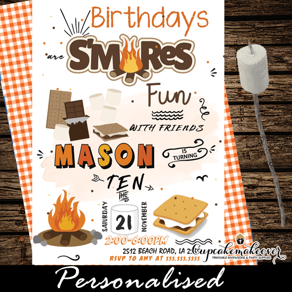 Digital File Invitation or Prints Shipped or any event Backyard Bonfire S'mores Birthday price shown convo for quote
