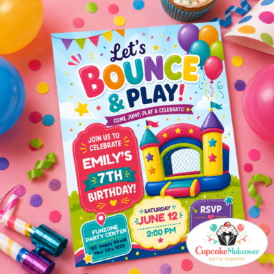 bounce invitation, bounce house party, kids birthday invite, inflatable party invitation, trampoline birthday, indoor playground invite, jump party invitation, colorful birthday card, printable birthday invite, digital invitation, bounce castle invite, fun birthday template, kids party decor, birthday celebration invite, rainbow birthday party, editable party invite, funzone invitation, birthday printable, kids bounce party, birthday invitation template