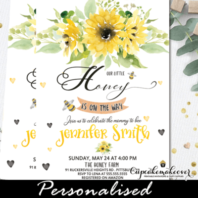 bee themed baby shower invitations sunflower bouquet