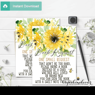 bee themed book request cards sunflower bouquet