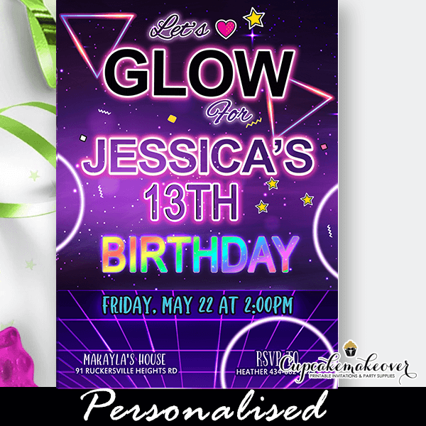 Neon Glow Party Food Labels Template, Place Cards