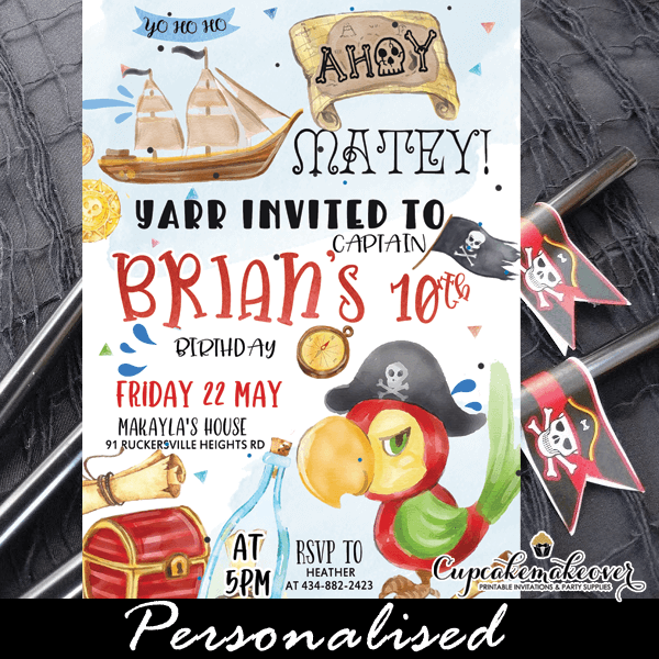 pirate birthday invitations red parrot fun party ideas kids