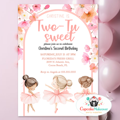 two sweet invitation 2nd birthday girl ballerina birthday tutu birthday invite floral birthday invite pink birthday party second birthday invite girl birthday template