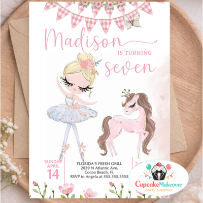 Ballerina Birthday Invitation, 2nd Birthday Girl Invite, Pink Ballet Party, Two Sweet Birthday Invitation, Swan Princess Invite