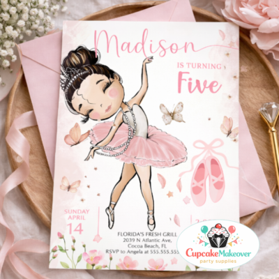 5th Birthday Girl Invitation Ballerina Birthday Party Pink Ballet / Dance Theme Tutu Birthday Celebration Floral Princess Birthday Editable Birthday Invitation Template