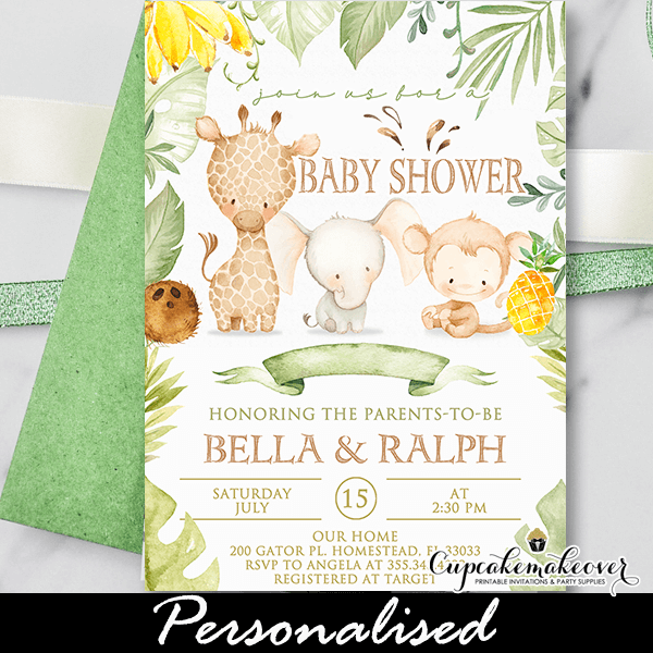 Greenery Tropical Jungle Baby Shower Invitation - Cupcakemakeover