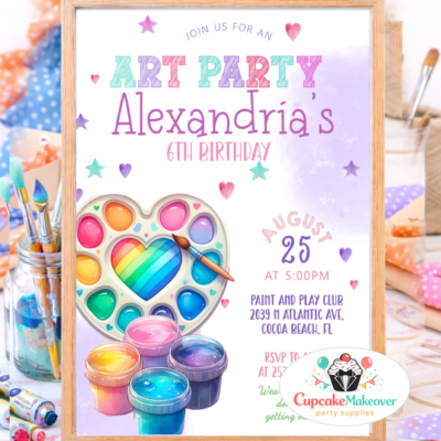 art party invitation kids art birthday painting party invite