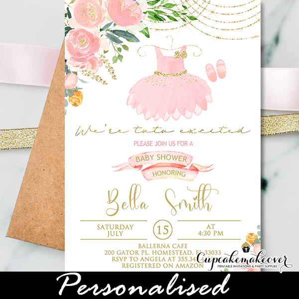 Floral Pink Gold Ballerina Ballet Party Thank You Cards 