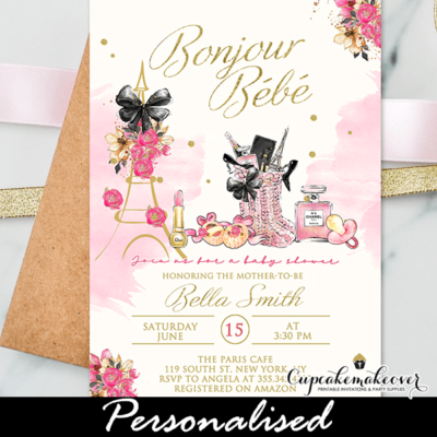 Chic Pink Gold Paris Baby Shower Invitations, French Theme