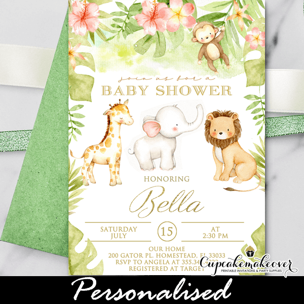 Jungle Animals Baby Shower Party Invitations 