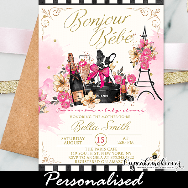 French Themed Paris Baby Shower Invites, Pink Gold - Cupcakemakeover