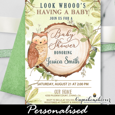 Greenery Rustic Wood Owl Baby Shower Invites gender neutral ideas woodland
