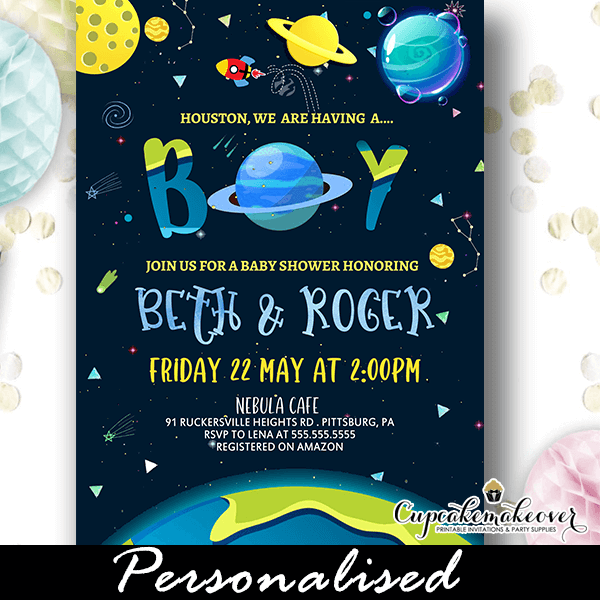 Outer Space Galaxy Baby Shower Invitations Boy - Cupcakemakeover