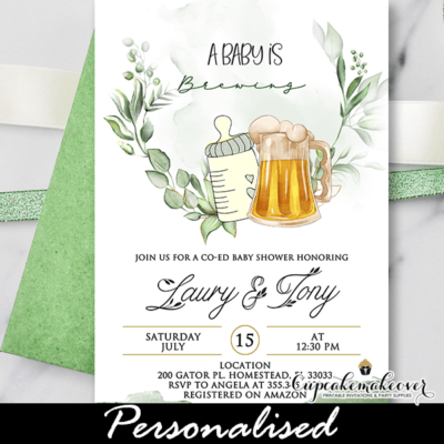Baby Is Brewing Invites Greenery Beer BBQ Shower Theme