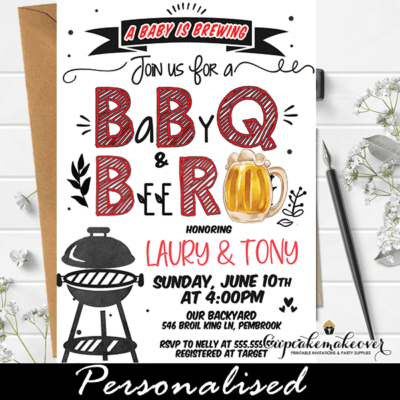 beer baby q invitations bbq baby shower baby is brewing theme