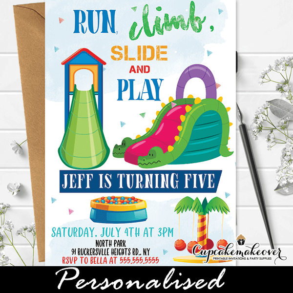 Qwertirsr Cute Let's Play Birthday Invitations Double Sided Design
