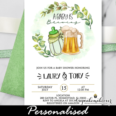 Couples BBQ Shower Baby Is Brewing Invites Greenery Gender Neutral